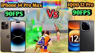 iPhone 14 Pro Max Vs iQOO 12 Pro Bgmi Test | 90FPS Vs  90FPS | 1v1 challenge Bgmi | 1v1 battle ​⁠