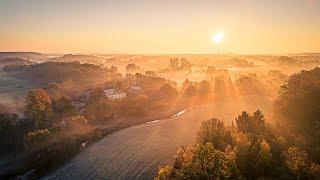 Münster Sonnenaufgang mit Nebel bei Haus Coerde Drohne