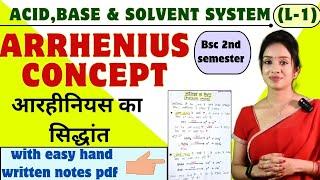 ACID & BASE (L-1), Arrhenius concept, bsc 2nd semester chemistry , notes pdf in Hindi knowledge adda