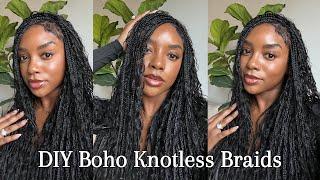 DOING MY OWN BOHO KNOTLESS BRAIDS | Ayya Luxury Braiding Hair | Chavi Allie