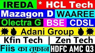 WAAREE ADANI HCL TECH IREDA OLECTRA BSE CDSL MAZAGON DOCK KFIN TECH ZEN TECH HDFC AMCFIIS