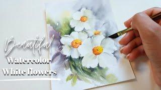 Watercolor WHITE flowers tutorial | easy technique