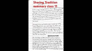 Sharing tradition summary class 11 english unit 3 chapter #shorts #summary#class11notes #aceyournote