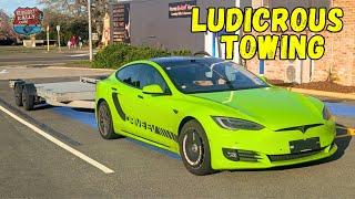 Towing Tesla HULK |  Ludicrous+ Mode: Model S P100D Launches.