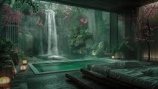 Hidden Bedroom with Waterfall View for Sleeping, Meditate ️ Water & Rain Sound without Thunder