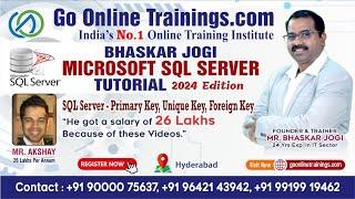 03 SQL Server - Primary Key, Unique Key, Foreign Key I Bhaskar Jogi I Go online Trainings I