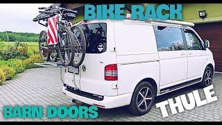 BIKE RACK VW Volkswagen Transporter T5 Barn Doors Camper VanLife THULE 973 Carrier How to transport