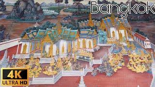 [Bangkok walk 4K ] See Thai art on the wall at Wat phra leaw about Thai culture, very beautiful