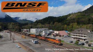 BNSF Eastbound Empty Coal and Westbound Vehicle Trains Meet at Skykomish, Washington