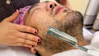 ASMR|Remove thick beards from man's face and dead skin from ladie's face.🪒Crazy shaving skills!