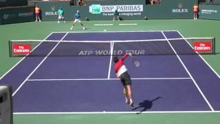 Milos Raonic slice serve to Novak Djokovic slomo BNP Indian Wells