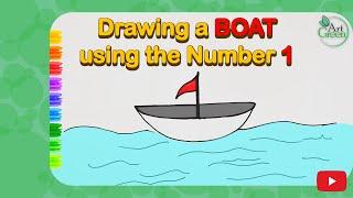 How to Draw Easy BOAT with 1 Number | Number Drawing | GREEN ART