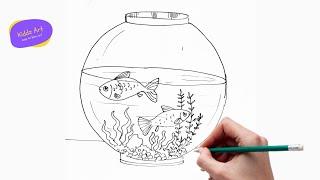 Fish Bowl Drawing Easy | How to draw Fish Aquarium | Easy Fish Pot Drawing