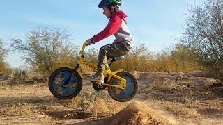 Jumping Ramps On Small Minion Bike (Dirt and Plastic Ramp)