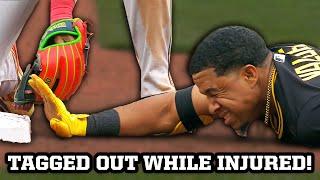 José Ramirez tags out Enmanuel Valdez while he was injured calling timeout, a breakdown