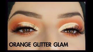 Warm Orange Glittery Eye Makeup Tutorial