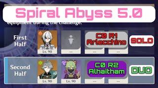 Spiral Abyss 5.0 | C0R1 Arlecchino SOLO x C0R2 Alhaitham (ft. C6 Kuki Shinobu) DUO | 9 Clear