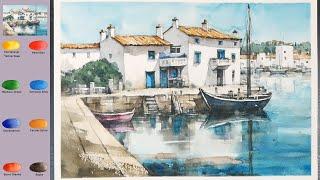 Landscape Watercolor -At the Port(3X speed, color name view) NAMIL ART