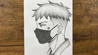 How to Draw Anime Boy Wearing Face Mask | Step-by-Step Pencil Drawing Tutorial