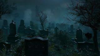 Night in a haunted cemetery |dark environment - Eerie atmosphere with mysterious horror tones