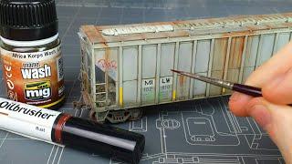 HO SCALE Covered Hopper Paint & Weathering Tutorial (basic rust, patches, graffiti)