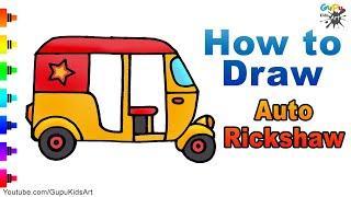 How to Draw Auto Rickshaw for kids | Tuk Tuk Drawing easy