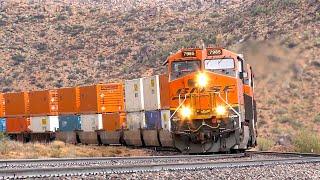 BNSF Double stack rolls through west end of Crozier Canyon on a rainy July evening