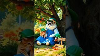 Papa Cat’s Garden Adventure with His Little Helpers  #cuteanimal #ai