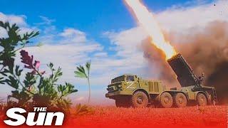 Russian propaganda footage shows flurry of missiles exploding targets