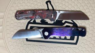 Qsp x Kaviso Penguin in Mokuti Timascus and s35vn vs red shred Carbon fiber version! Wow!!