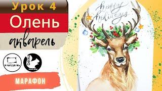 Как нарисовать оленя - пошаговый урок по акварели!