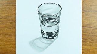 How to draw Realistic Glass of Water with Pencil Sketch | 3D drawing | tutorial de boceto realista