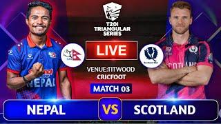 Nepal vs Scotland Cricket Live Score & Commentary | T20i Tri Series 3rd Match | Cricfoot Nepal