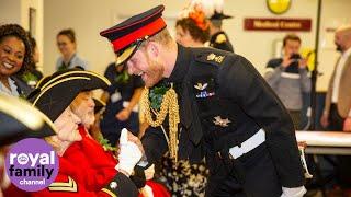 The Duke of Sussex jokes with Chelsea Pensioners at Royal Hospital