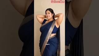 Her Cute Smile Will Melt Your Heart | Navy Blue Saree Beauty Stuns in Seconds! #Shorts #aisaree #ai