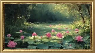 Vintage Delicate Pink Lotus Flowers Painting | Gold Frame TV Art | Art Screensaver for TV 2 Hrs