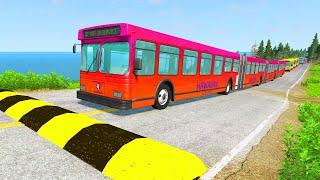 LONG BUS, CITY BUS, SCHOOL BUS Vs MASSIVE SPEED BUMPS - BeamNG.Drive