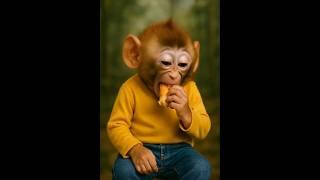 baby monkey eating cake