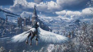 Hogwarts Legacy Beautiful Winter Free Roam Broom and Hippogriff Flying Exploration [2K 60FPS PC]