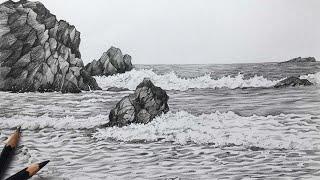 Seashore Drawing | Sea Pencil Drawing | Pencil Sketch