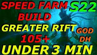 2-3 MIN SOLO SPEED FARMING BUILD FOR 105+ GR'S FOR THE GOD DEMON HUNTER! SEASON 22, S22, DIABLO 3!