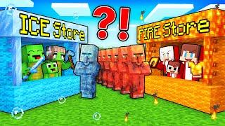 JJ's Family FIRE Store vs Mikey's Family ICE Store Battle in Minecraft - Maizen