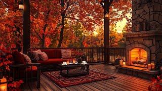 Cozy Fall Porch Ambience  Smooth Jazz & Fireplace Sounds for a Relaxing and Cheerful Morning