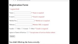 PHP 7 Registration Form Validation Example to Display Error Messages & Validate HTML5 User Fields