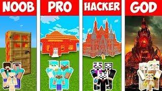 Minecraft: FAMILY MODERN LAVA HOUSE BUILD CHALLENGE - NOOB vs PRO vs HACKER vs GOD in Minecraft