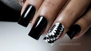 Unhas decoradas muito fácil de fazer preto e branco / Samy Nails