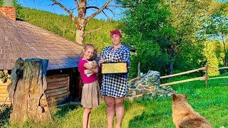 Quiet calm way of life in the village among the mountain peaks of the Carpathians
