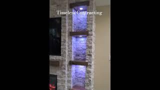 Stacked Stone Media Wall #fireplacesurround #mediawall #livingroomideas #livingroomdesign