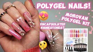 EASY POLYGEL NAILS USING DUAL FORMS | MOROVAN POLYGEL KIT | ENCAPSULATED RHINESTONES?? 