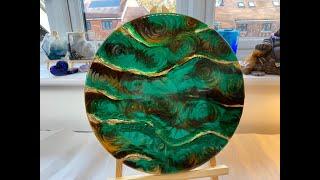 161 - Resin Art -  Modelling Paste, Gold & Emerald.  Amazing Depth, Texture & Elegance-Ripple Effect